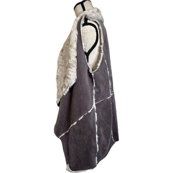 Faux Suede Shearling Distressed Soft Oversized Boho Festival‎ Statement Vest - Picture 4 of 10